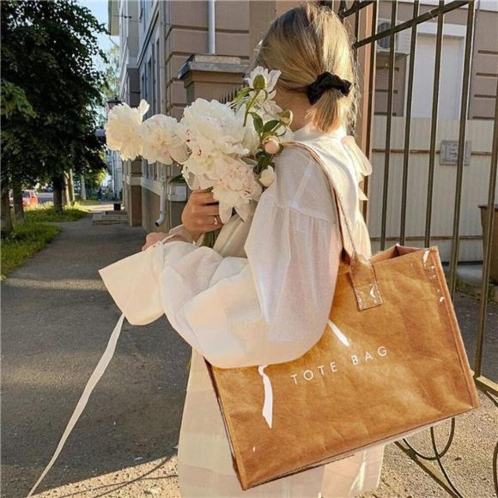 PVC Tote Bag for Women Large Kraft Paper Handbag Work Travel Beach Shoulder Purs - Picture 6 of 8